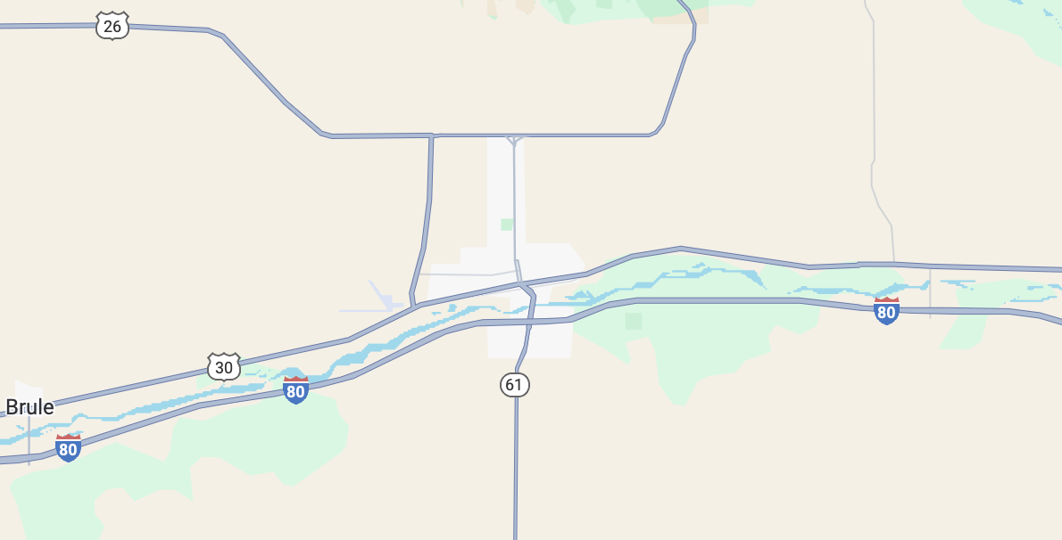 Map showing Ogallala diesel repair service area covering I-80 and surrounding highways